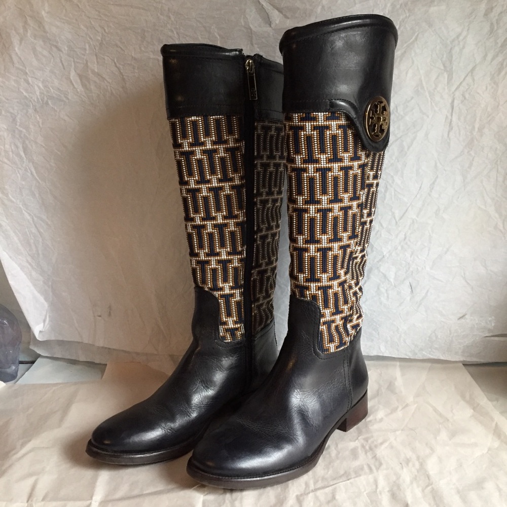 TORY BURCH SELMA NAVY BLUE KNEE BOOTS